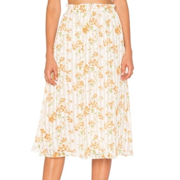 Revolve Privacy Please Orange Floral Pleated Set - Off Shoulder Top Midi Skirt - Picture 9 of 9